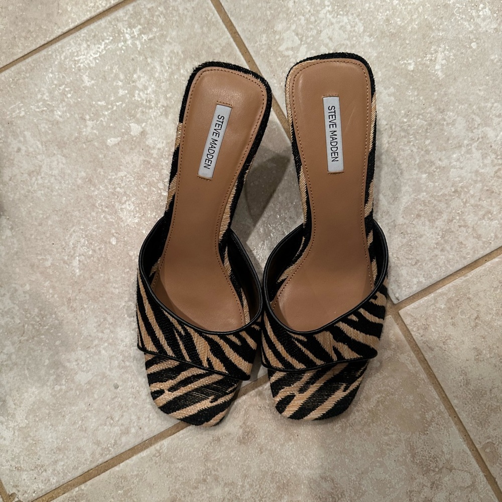 Steve Madden Zebra Print Heels - Black and Tan
